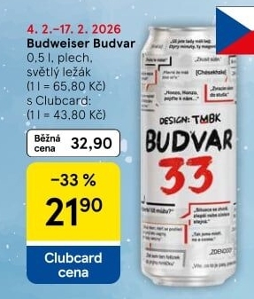 Pivo světlý ležák 33 Budweiser Budvar