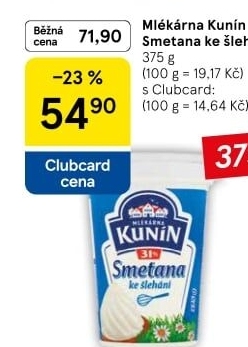 Smetana ke šlehání Mlékárna Kunín 31%