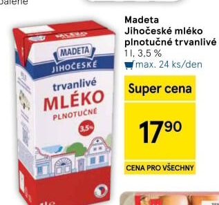 Mléko trvanlivé Jihočeské Madeta - 3,5% plnotučné