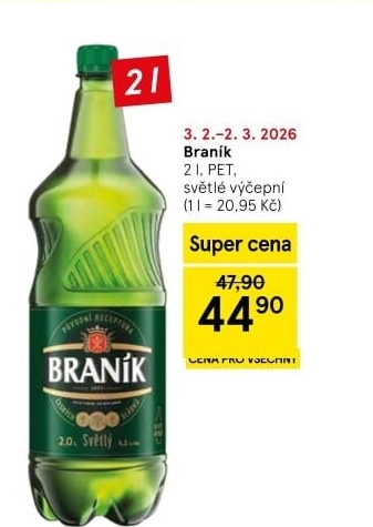 Pivo světlé výčepní 10° Braník