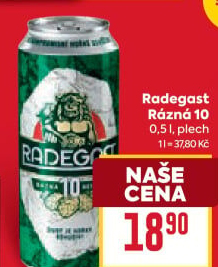 Pivo světlé výčepní Rázná 10° Radegast