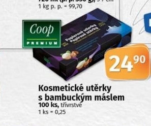 Papírové kapesníčky 3vrstvé Coop Premium - box