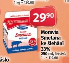 Smetana ke šlehání Moravia 33%