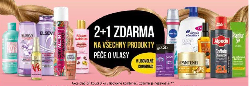 Akce 2+1 zdarma na všechny produkty péče o vlasy v libovolné kombinaci