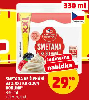 Smetana ke šlehání 33% Karlova Koruna