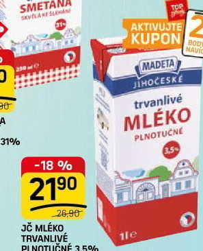 Mléko trvanlivé Jihočeské Madeta - 3,5% plnotučné