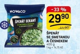 Špenát ochucený mražený Nowaco