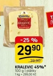 Sýr ementálského typu 45% Kralevic Laktos