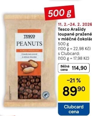 Arašídy v čokoládě Tesco