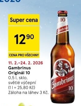 Pivo světlé výčepní Originál 10° Gambrinus