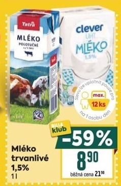 Mléko trvanlivé Tatra - 1,5% polotučné