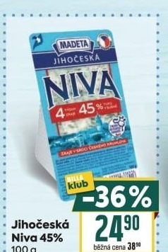 Sýr Niva Jihočeská 45% Madeta
