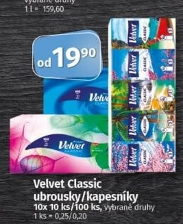 Kapesníčky papírové Velvet