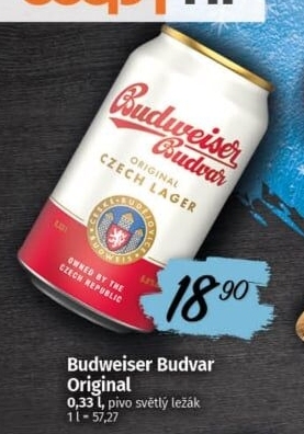 Pivo světlý ležák Original Budweiser Budvar