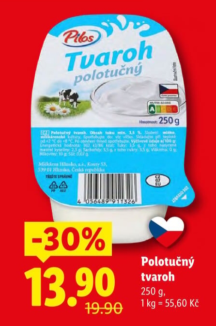 Tvaroh polotučný Pilos