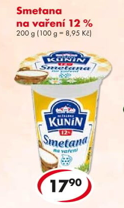 Smetana na vaření Mlékárna Kunín 12%