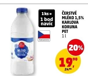 Mléko čerstvé Karlova Koruna - 1,5 polotučné