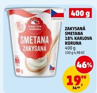 Smetana zakysaná 18% Karlova Koruna