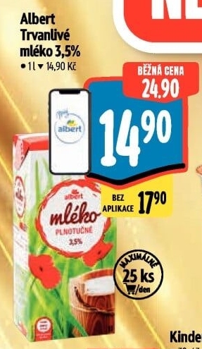 Mléko trvanlivé Albert - 3,5% plnotučné