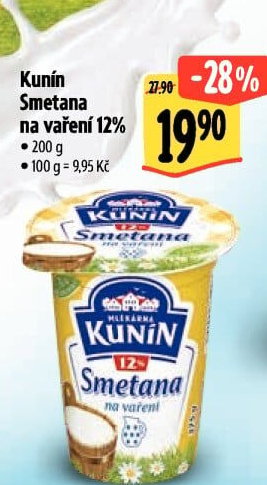 Smetana na vaření Mlékárna Kunín 12%