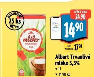 Mléko trvanlivé Albert - 3,5% plnotučné