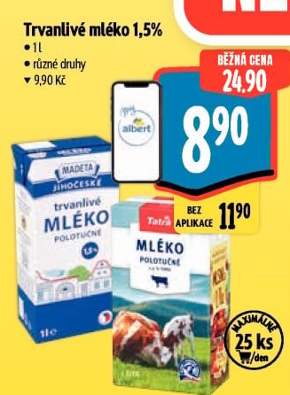 Mléko trvanlivé Jihočeské Madeta - 1,5% polotučné