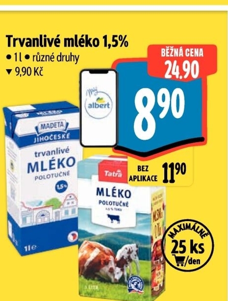 Mléko trvanlivé Jihočeské Madeta - 1,5% polotučné