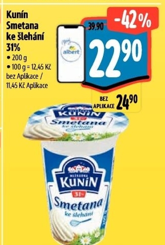 Smetana ke šlehání Mlékárna Kunín 31%