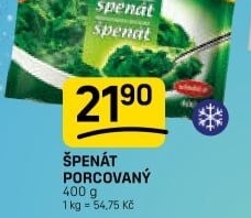 Špenát porcovaný mražený Vinica