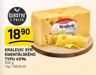 Sýr ementálského typu 45% Kralevic Laktos