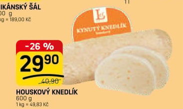 Knedlík houskový kynutý Lef