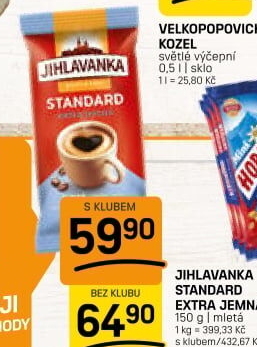 Mletá káva Standard extra jemná Jihlavanka
