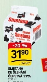 Smetana čerstvá Milkin 33%