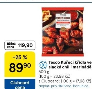 Kuřecí křídla marinovaná Sweet Chilli mražená Tesco