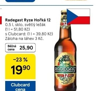 Pivo světlý ležák 12° Ryze hořká Radegast