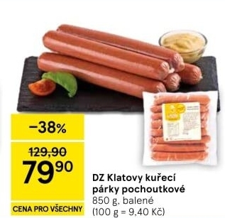 Párky kuřecí pochoutkové DZ Klatovy