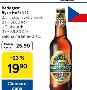 Pivo světlý ležák 12° Ryze hořká Radegast