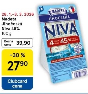 Sýr Niva Jihočeská 45% Madeta