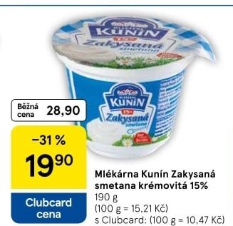 Zakysaná smetana krémovitá Mlékárna Kunín 15%