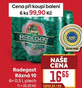 Pivo světlé výčepní Rázná 10° Radegast