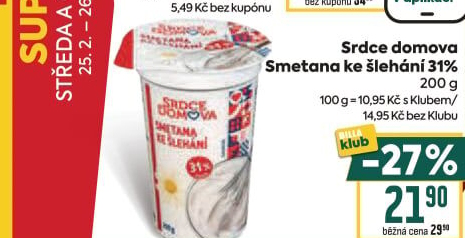 Smetana ke šlehání 31% Srdce domova
