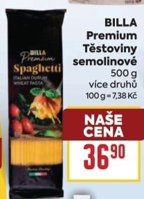 Těstoviny semolinové Premium Billa