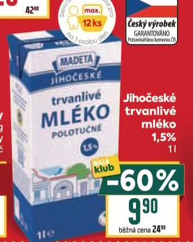 Mléko trvanlivé Jihočeské Madeta - 1,5% polotučné