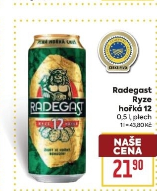 Pivo světlý ležák 12° Ryze hořká Radegast