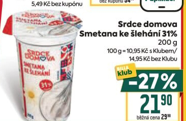 Smetana ke šlehání 31% Srdce domova