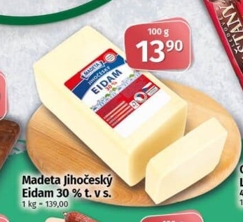 Sýr Eidam Jihočeský 30% Madeta