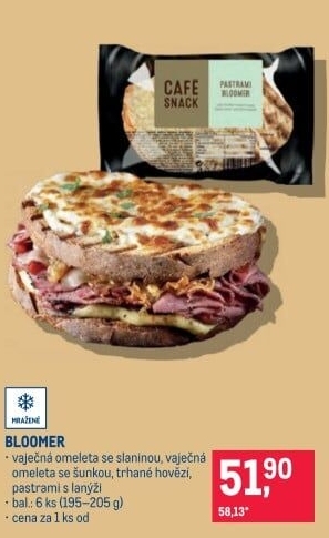 Chléb Bloomer plněný mražený Cafe snack