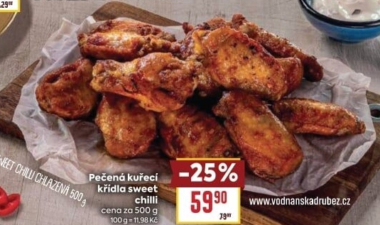 Kuřecí křídla pečená mražená Sweet chilli Vodňanské kuře