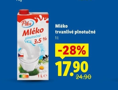 Mléko trvanlivé Pilos - 3,5% plnotučné