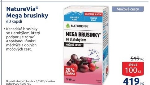 Doplněk stravy Mega brusinky se zlatobýlem NatureVia Swiss